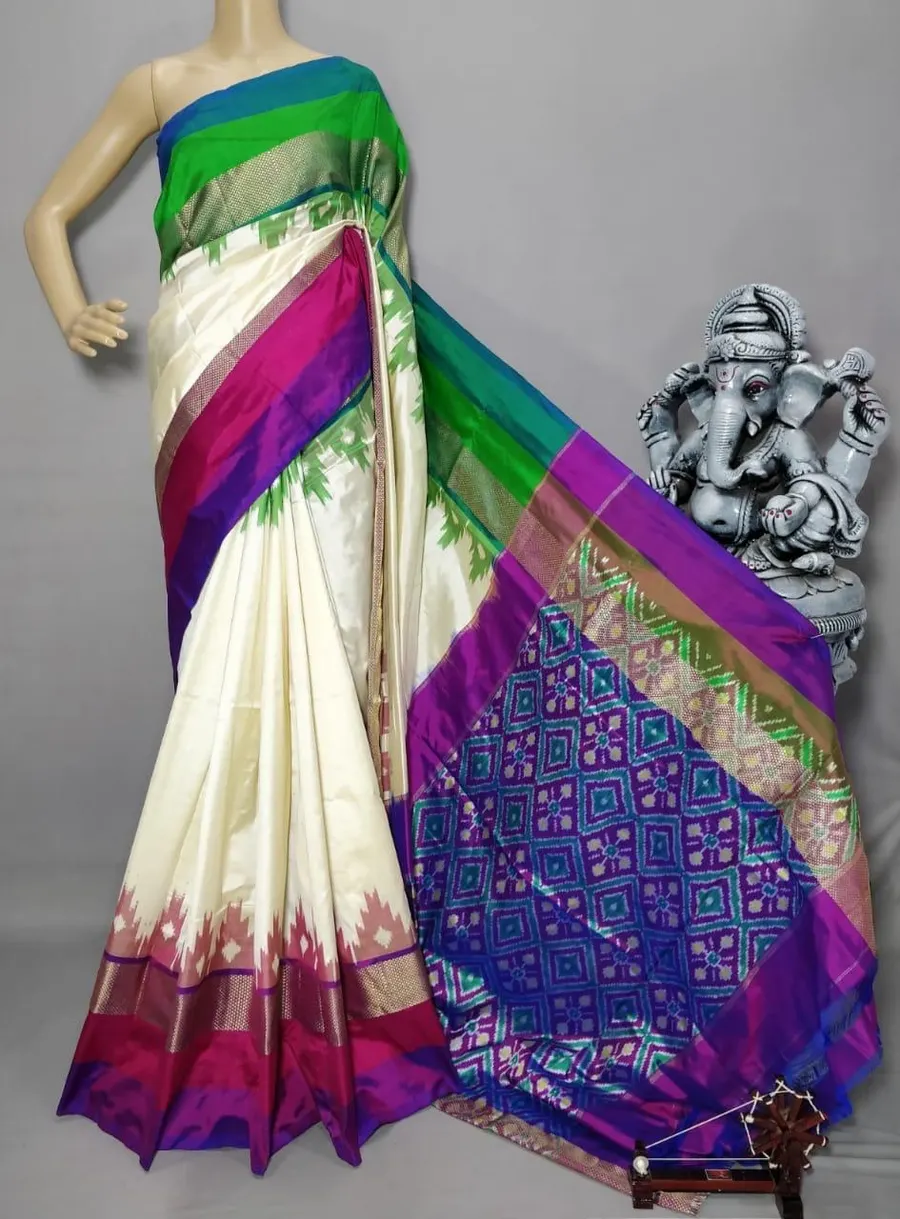 Ikat Silk Print Saree Elegant Handwoven Traditional Saree with Vibrant Patterns, Perfect for Festivals, Weddings